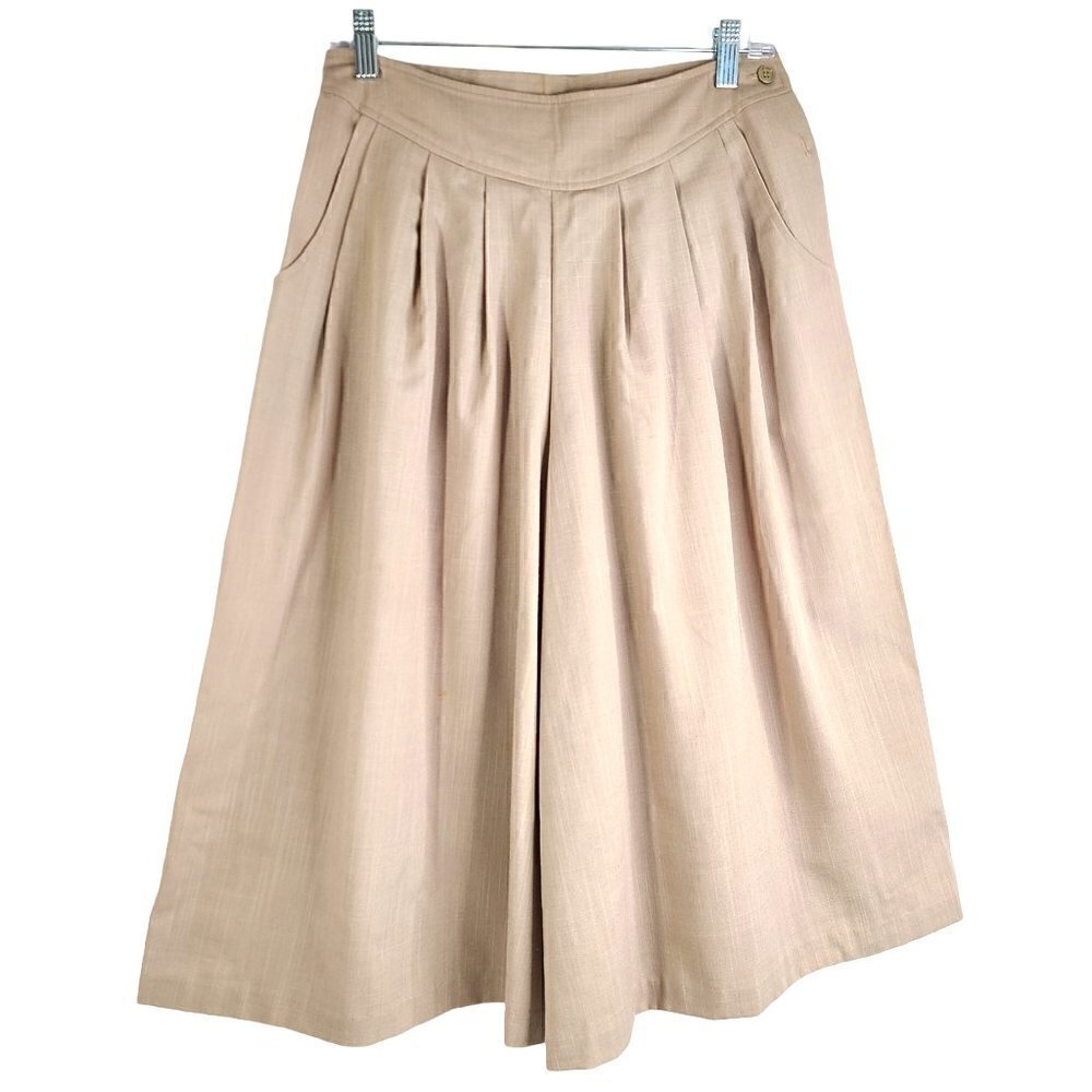Vintage 60s 70s Georgy Tan Beige Lounge Wear Wide Leg Midi Skirt Pants